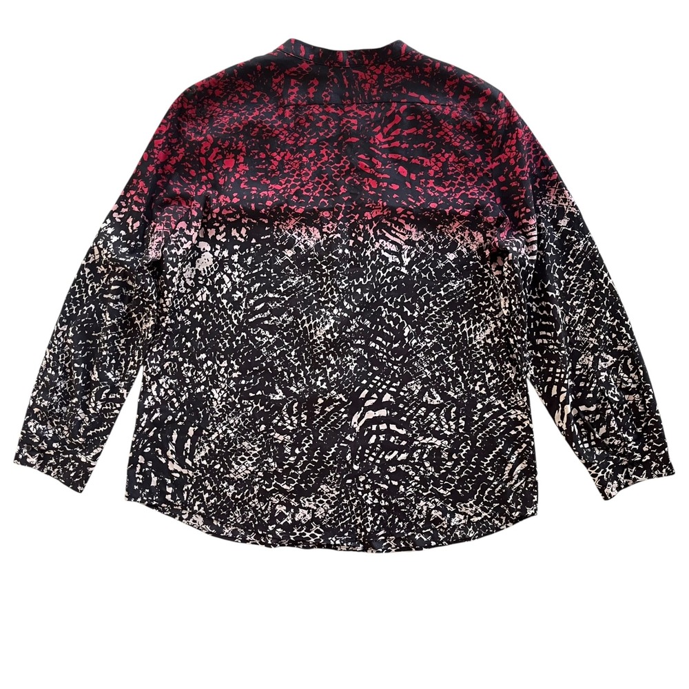 Calvin Klein Women XL Red Black Snakeskin Print Roll Tab Sleeve Button Front Top - Picture 3 of 16